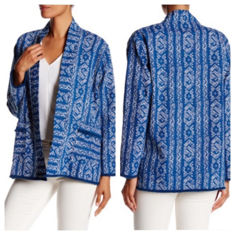 Tribal Print Open Front Jacket